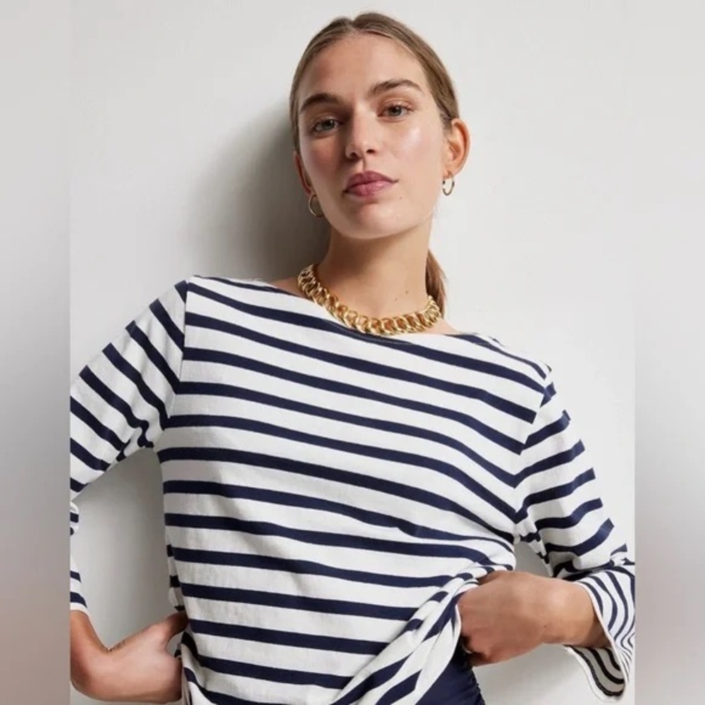 Classic mariner cloth boatneck T-shirt in stripe thicker material